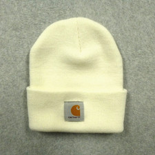Carhartt Beanie Mens Adult White Knit Cuffed Logo Patch Warm Winter A18