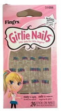 Little Fingr's GIRLIE NAILS #31006 24 Stick-On Nails LEOPARD PRINT Blue Damg.Box