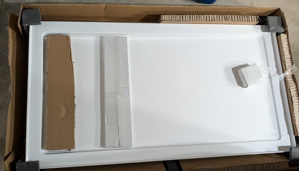 MORVANO 淋浴底座 60x32 右排水丙烯酸白色刷镍现成开箱 — 第 4/4 张图片