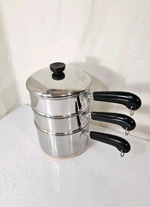1801 Revere Ware 3 Qt Stainless Saucepan Steamer Double Boiler Insert Lid EUC