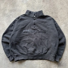 Essentials Fear Of God Black 1/4 Zip Oversized Pullover Sweatshirt Men's Medium