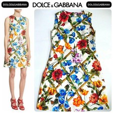 Dolce Gabbana Silk Cotton Floral Bamboo Print Brocade Sleeveless Dress Sz 42