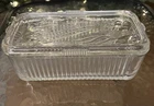 Vtg Clear Hazel Atlas Federal Glass Refrigerator Dish Embossed Vegetables Lid