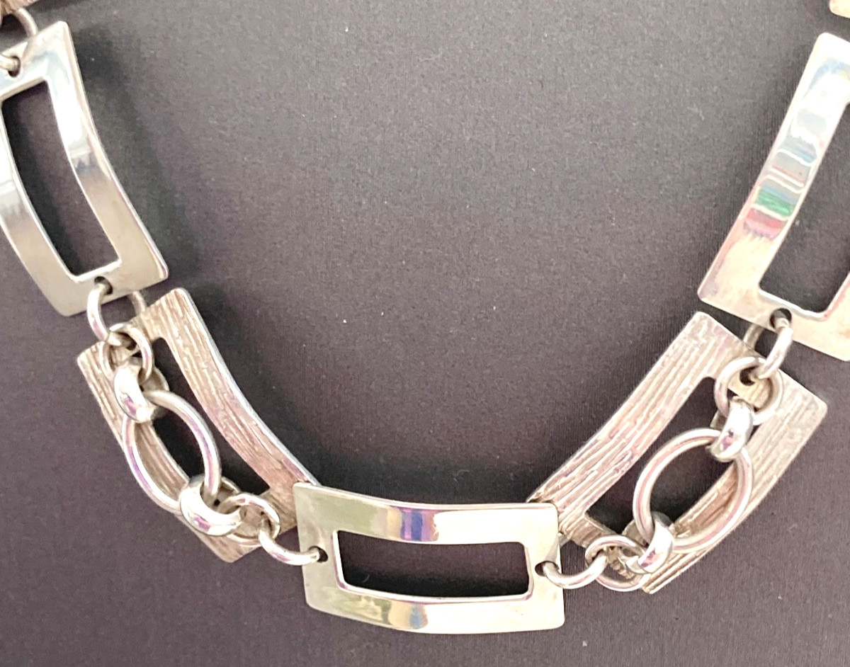 Sterling Necklace Open Rectangle Link, Smooth/Tex… - image 2