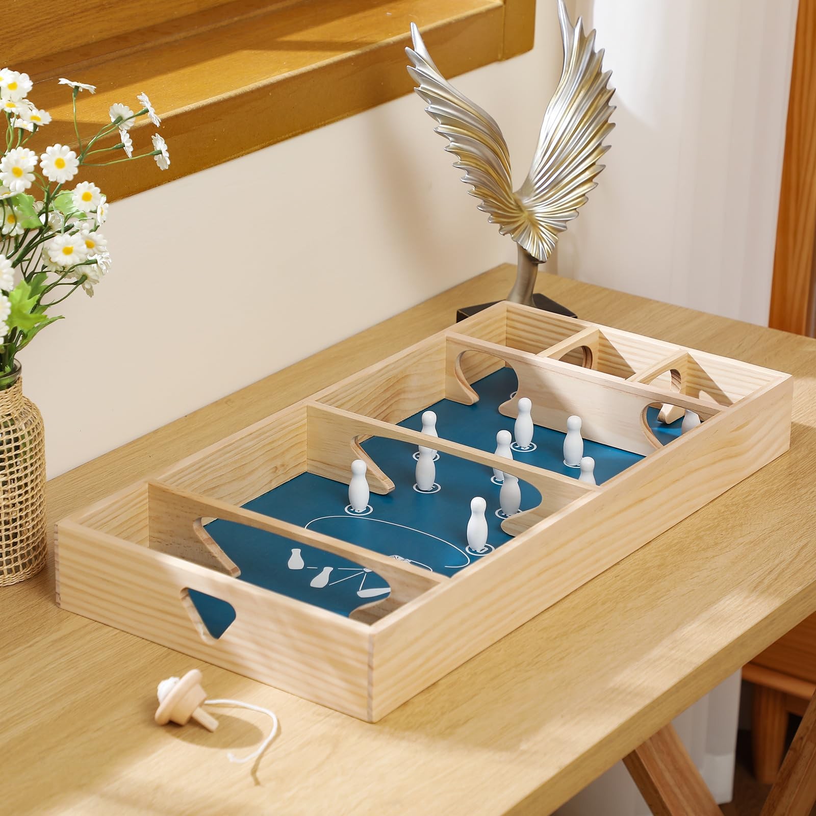 Tabletop Skittles Game 23.6 x 11.8 in Wooden Bowling Board Indoor Outdoor Family