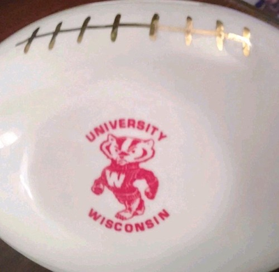 #ad VINTAGE RARE University of Wisconsin Badgers Porcelain Football Bank $250.00