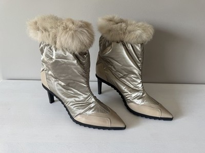 LORIBLU Beige Techno Fabric Ankle Boot EU39 US8 Made In Italy