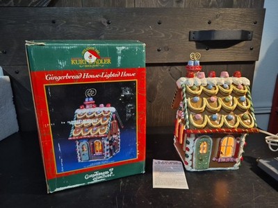 Vtg Kurt Adler Gingerbread Junction Lighted House Man Christmas Candy Retired