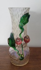 Antique Bohemian Kralik Iridescent Art Nouveau Glass/w Fruit Vase 6 1/2"
