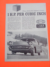 1957 Chevy Bel-Air Car Ad 1 H.P. Per Cubic Inch