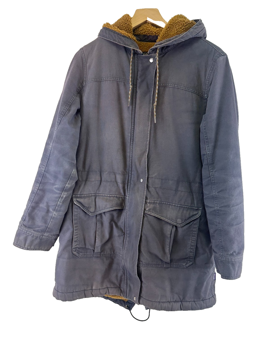 Patagonia Insulated Prairie Dawn Parka Coat Zip Hood Canvas Navy
