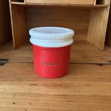 Ceramic Butter Crock/ Pottery Butter Cellar Jar /Butter Bell- Red With White Top
