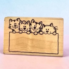 Cat Kitten Rubber Stamp Peeking Cats Blank Sign Label 3  x 2  