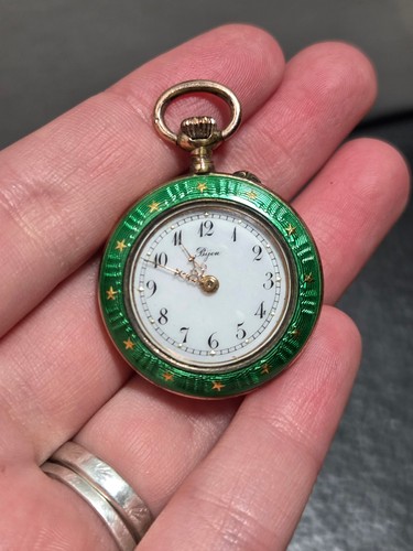Vintage/Antique Green Enamel Bijou Pocket Watch Ladies Working