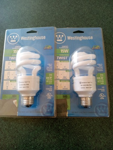 2 NIP Westinghouse Light Bulbs Compact Flourescent 15W Twisted Item#37350 - Picture 1 of 2