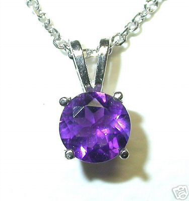 GENNUINE AMETHYST SOLITAIRE COLGANTE EN ORO BLANCO DE 14K 0,75 CT CON LA CADENA - Imagen 1 de 1