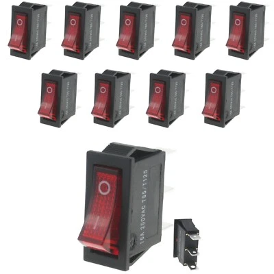 CATERING PARTS UK ROCKER SWITCH RED x 10 ILLUMINATED SINGLE POLE ON OFF 28 x 11 16 amp 240v 16a