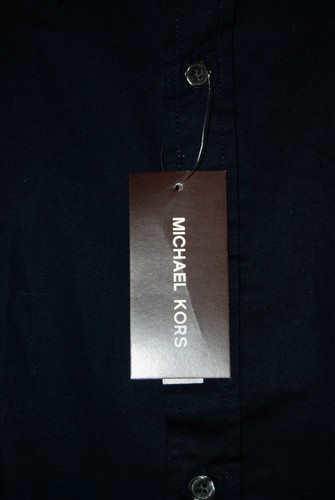 NUEVO CON ETIQUETAS Camisa Michael Kors Para Hombre Azul Medianoche Elastizada LS Logo Botón Talla M - Imagen 15 de 17