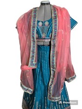 Lehenga Choli for women Teal And Coral 3 Pc Set New