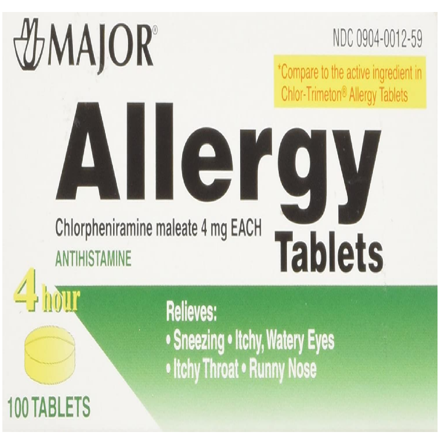 Major Allergy Relief Chlorpheniramine Maleate Antihistamine Tablets 4mg