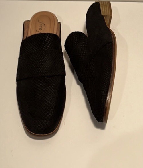 Free People At Ease Black Patterned Suede Leather Mules