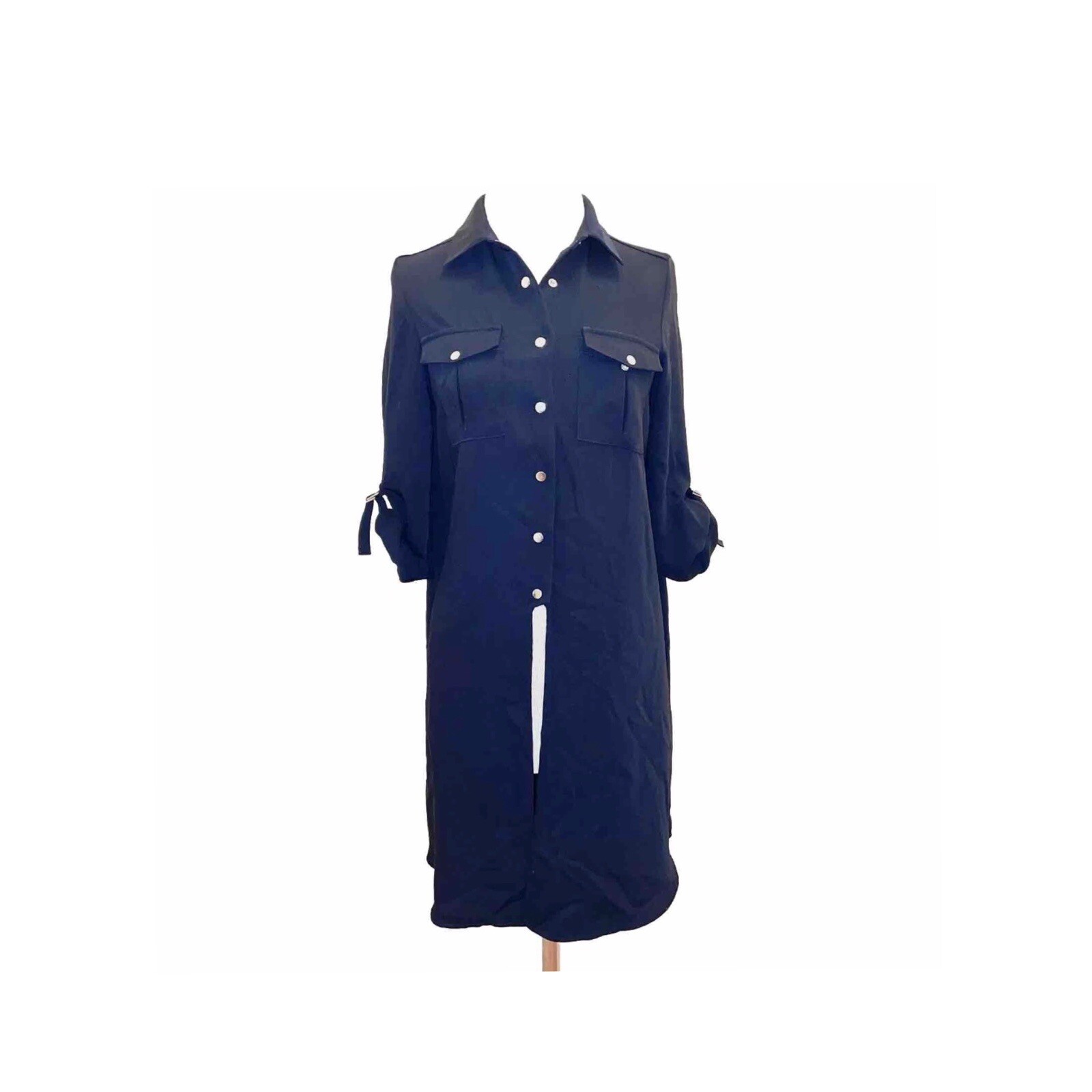 Zara Collection Navy Button Front Split Hem Tunic… - image 1