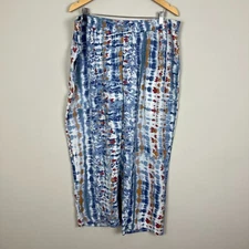 Tolani Collection Pants Womens Large Blue Print Pull On Wide Leg Pockets Relaxed