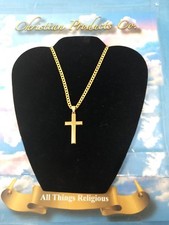 Men/Woman Gold Plated Beveled Cross w/ matching Gold Stainless Steel Cuban Chain