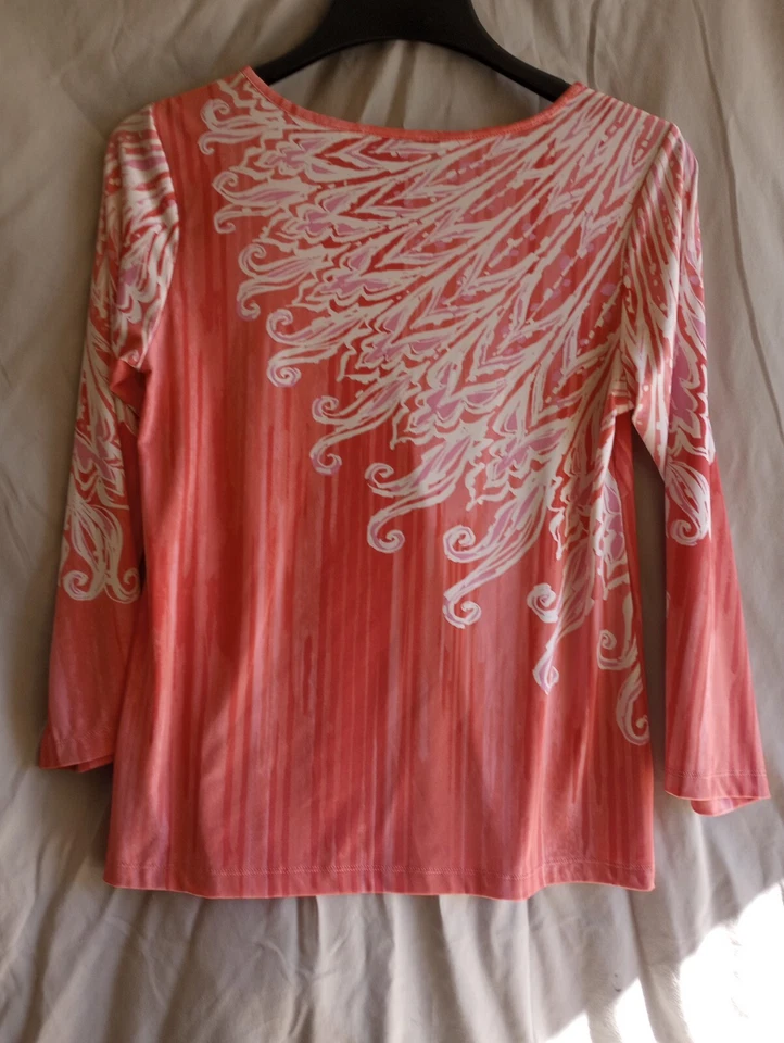 Vintage Bob Mackie Art Top Shirt Womens XS Peach Pink Long Sleeve 70s Style - Image 2 of 4