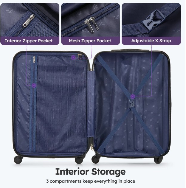 Purple 3-Piece Hard Shell Luggage Set, featuring spinner wheels(20", 24", 28")