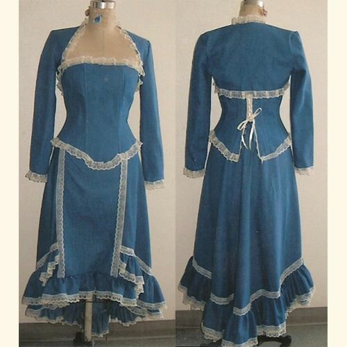 Denim Three Piece with off White Ruffle Trim Dress, Size 8