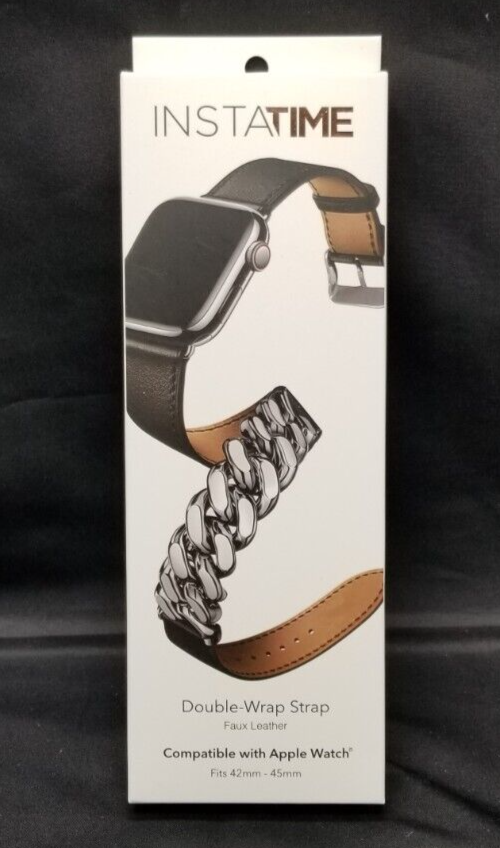 InstaTime Double Wrap Apple Watch Band Fits 42-45mm Faux Leather