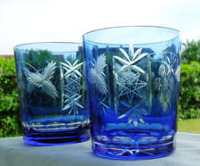 2x Szklanka do whisky Wino Przechwytywanie Kobaltowy niebieski Szkło kryształowe, wysokość 10 cm