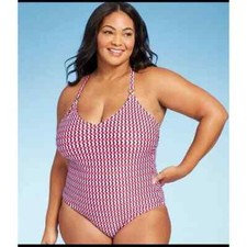 NWT Kona Sol Red Blue Chevron Print One Piece Swimsuit Size 17