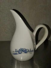 Adorable Vintage White Blue Holland Windmill Hand-painted Small Pitcher Creamer