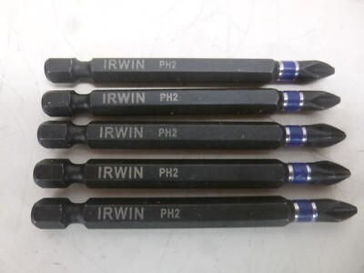 NEW! IRWIN PH2, Phillips, Power Bit, 1/4 in Hex Shank Size, Lot of 5