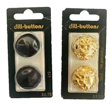 Dill Buttons Black 419 & 24K Gold Plated  Shank Hole Button 1846 Size 1 inch Lot