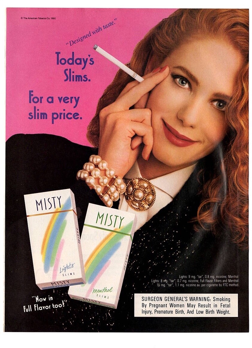 cigarettes misty vintage mag print ad 1990s MISTY Cigarettes Today's Slims sexy redhead