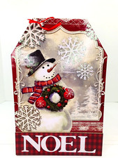 Noel Christmas Glitter Snowflakes Snowman Hanging Wood Sign 13.5"