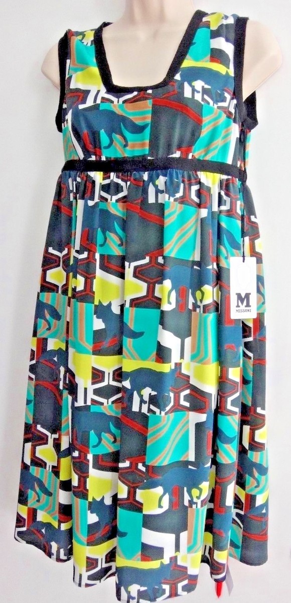 m missoni silk dress M MISSONI Graphic Multicolor Fox Print Silk Dress Sz 40 (US 4) Small NWT