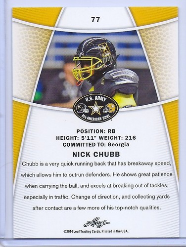 (4) NICK CHUBB 2014/2018 LEAF DRAFT "1ST EVER PRINTED" 4 CARD ROOKIE LOT - Picture 5 of 5