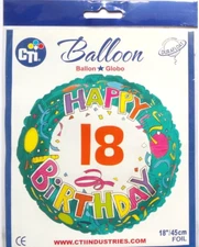 CTI Helium Foil Balloon 18" Happy 18th Birthday