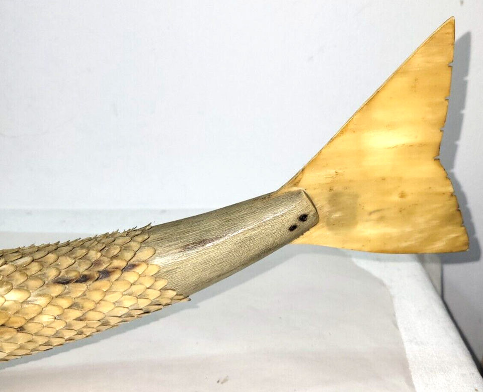 Handmade Carved Horn Fish 25"L Glass Eyes Desk Mantle Decor eBay
