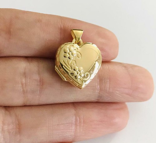 10K Gold Heart Locket Charm Pendant 