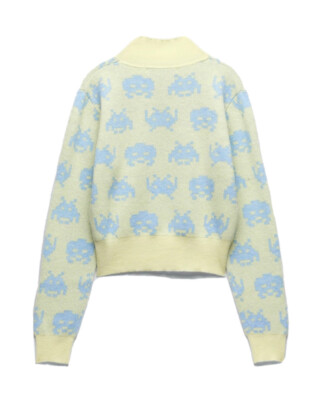 小物 SARA Zara Women Lime Green Cropped Jacquard Space Invaders Taito
