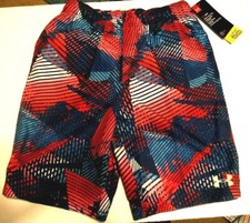 NEW Under Armour sz Large blue red boys swim swimsuit trunk shorts elastic waist