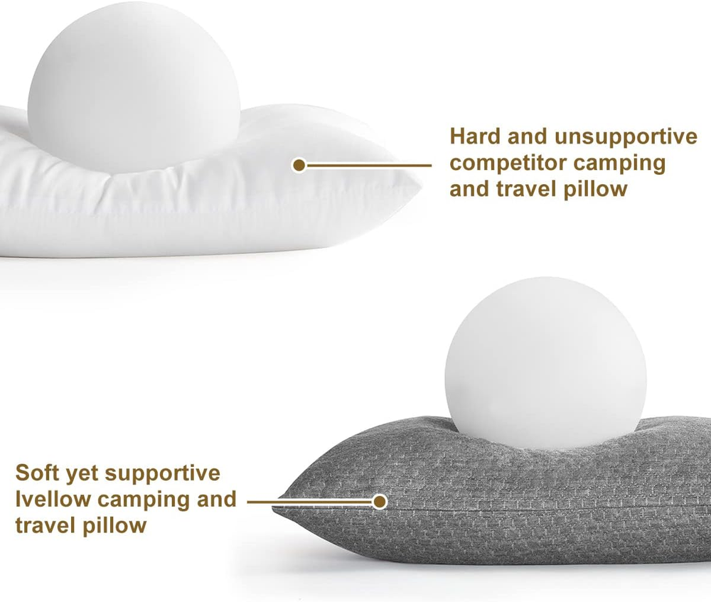 Ivellow Compressible Travel Pillow with Shredded Memory Foam for Camping and Sleep