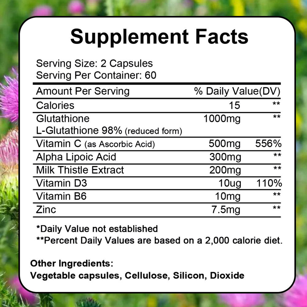 glutathione ingredients list L-Glutathione Liposomal Caps 1000mg Skin Whitening Detox Anti-Aging W/  Vitamin C
