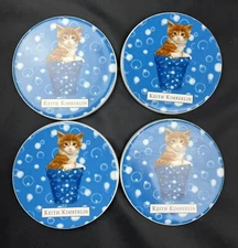 Keith Kimberlin Kitten Coasters Set of 4 Encore Group Blue Orange White Cat
