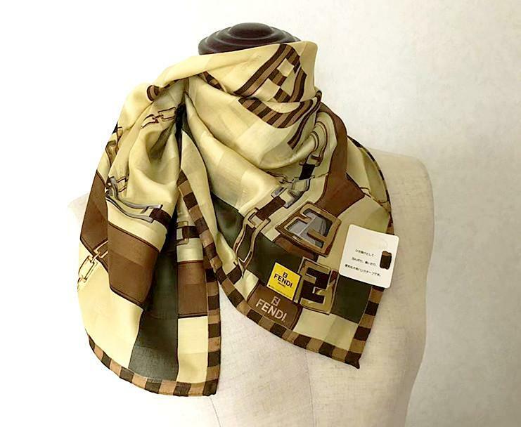 FENDI scarf Zucca pattern stripe size 58 x 58 cotton 100 unused